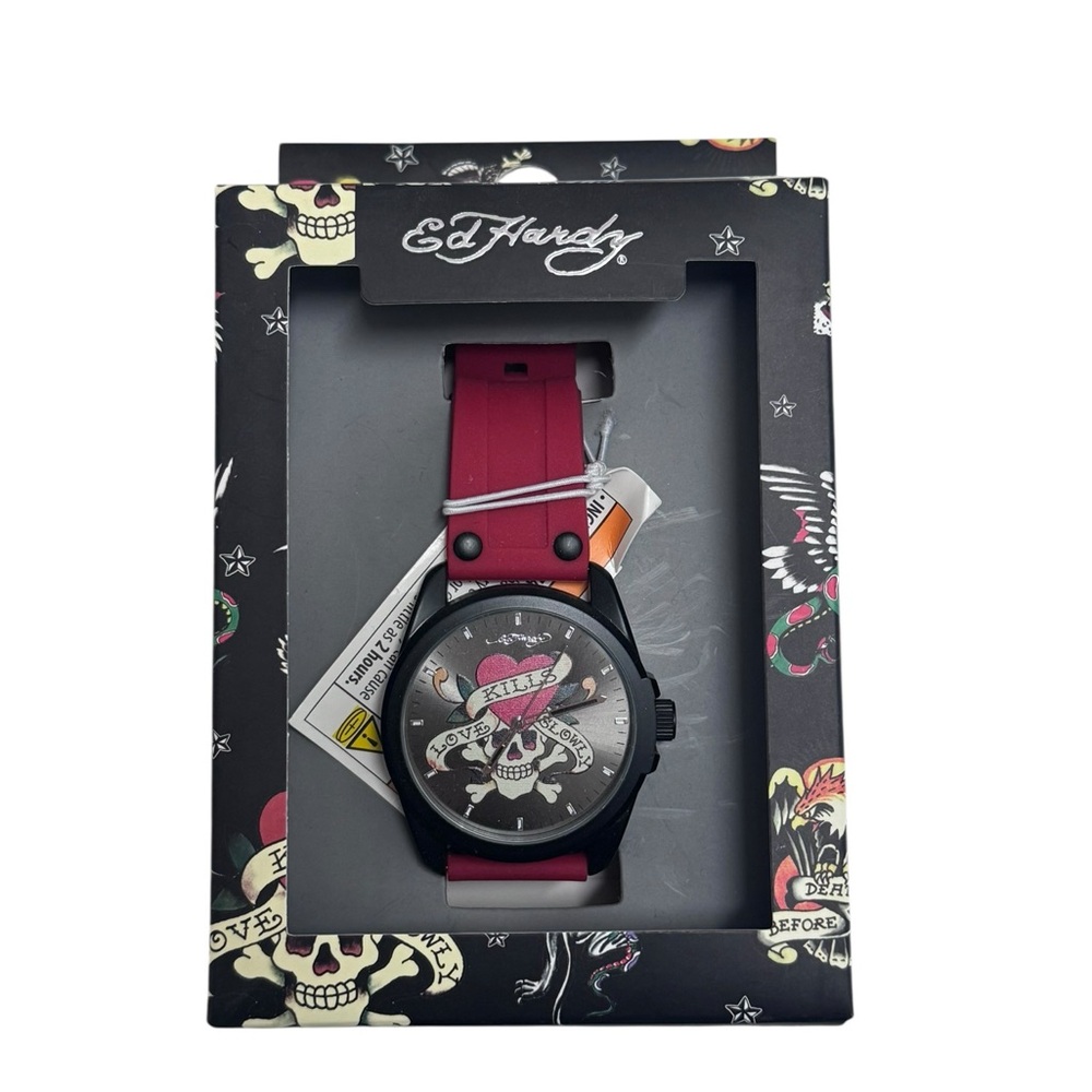 Ed Hardy Black and Red Skull Watch
